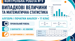 Контрольна робота № 9 з алгебри і початків аналізу «Випадкові величини та математична статистика». 11 клас. Профільний рівень. 3 варіанти. За підручником А. Г. Мерзляка