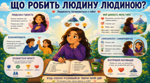 Що робить людину людиною? Людська гідність. Взаємоповага. Мої цінності, мета і мрії. Самоаналіз і саморозвиток. Особистісні якості. Внутрішня мотивація