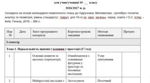 Модифікована програма з геометрії 10 клас  (1,5 год. на тиждень) на рік
