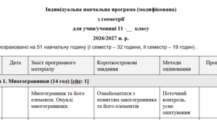 Модифікована програма з геометрії 11 клас (1,5 год. на тиждень) на рік