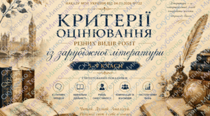 Критерії оцінювання робіт на уроках зарубіжної літератури (відповідно до вимог наказу МОН України №722))