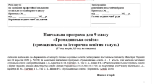 Навчальна програма "Громадянська освіта. 9 клас НУШ" (Васильків І. Д.) 17 год.