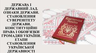 Держава і державний лад. Ознаки держави. Становлення суверенітету держави. Конституційні права і обов’язки громадян України. Етапи становлення української державності