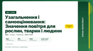План-конспект уроку «Узагальнення і самооцінювання: Значення повітря для рослин, тварин і людини» (3 клас, Я досліджую світ, Тагліна)