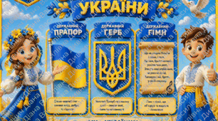 ✨ Яскравий та патріотичний стенд/плакат «Державні символи України» для оформлення класу, групи чи освітнього простору! 🇺🇦💙💛