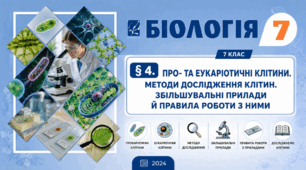 Про- та еукаріотичні клітини. Методи дослідження клітин. Збільшувальні прилади й правила роботи з ними. Презентація, інфографіка, робочий аркуш