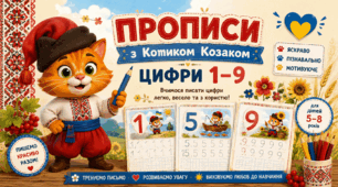 Прописи з Котиком Козаком: цифри 1–9