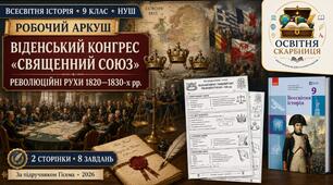 Віденський конгрес, Священний союз і революційні рухи 1820–1830-х рр. — робочий аркуш, 9 клас НУШ за підручником Гісема (2026)