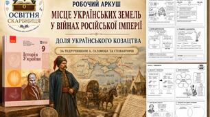 Місце українських земель у війнах Російської імперії. Доля українського козацтва — робочий аркуш, 9 клас НУШ за підручником А. Галімова, О. Гісема, О. Мартинюка, О. Сирцової, видавництво «Ранок» (2026)