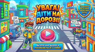 Анімована презентація "Увага! Діти на дорозі!" + робочі аркуші для первірки знань (5 шт.)