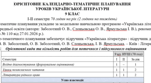 КТП (оновлене) з української літератури для 9 класу НУШ (70 годин) за підручником Заболотного