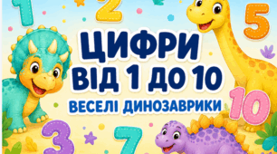 Цифри від 1 до 10 з динозаврами для оформлення класу та навчання лічби