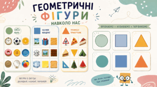 Circle, Square, Triangle: геометричні фігури навколо нас | Картки для дошкільнят та 1–2 класів