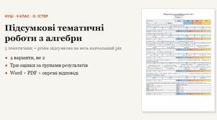 Алгебра 9 клас НУШ (Істер) · Усі підсумкові тематичні (контрольні) + річна — 6 робіт, 4 варіанти з відповідями