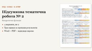 Алгебра 9 клас НУШ (Істер) · Підсумкова тематична (контрольна) робота № 2 — Квадратична функція · 4 варіанти з відповідями