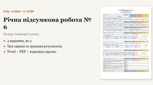 Геометрія 9 клас НУШ (Істер) · Річна підсумкова (контрольна) робота за курс — 4 варіанти з відповідями