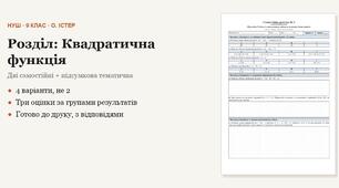 Алгебра 9 клас НУШ (Істер) · Розділ «Квадратична функція» — дві самостійні + підсумкова тематична (контрольна) · 4 варіанти з відповідями