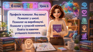 6 клас STEM Урок 6 Професія психолог. Яка вона  Психолог у школі.  Психолог на виробництві. Психолог у  сучасній компанії. Освіта та навички  успішного психолога.