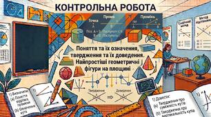 Контрольна робота. 7 клас.  Поняття та їх означення, твердження та їх доведення. Найпростіші геометричні фігури на площині