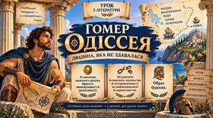 🌊 «Одіссей — герой, якого врятував розум»(Уславлення людського розуму, вірності, винахідливості й допитливості. Засудження беззаконня, насильства й несправедливості та самовпевненості й марнославства. Образ Одіссея.)