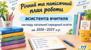 Річний та помісячний план роботи асистента вчителя на 2026/2027 н.р.