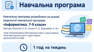 НАВЧАЛЬНА ПРОГРАМА З ІНФОРМАТИКИ ДЛЯ 9 КЛАСУ  НА 2026/2027 Н.Р. (1 год, програма О.Пасічник, підручник І.Тріщук)