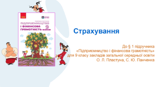 Страхування. Підприємництво та фінансова грамотність 9 клас. Презентація + відеоурок + інфографіка + ментальна карта + план уроку +завдання