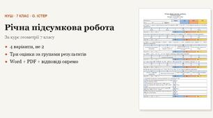 Геометрія 7 клас НУШ (Істер) · Річна підсумкова (контрольна) робота за курс — 4 варіанти з відповідями