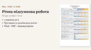 Алгебра 7 клас НУШ (Істер) · Річна підсумкова (контрольна) робота за курс — 4 варіанти з відповідями