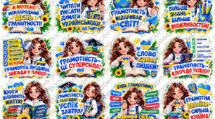 💙💛 Фотобутафорія до Міжнародного дня грамотності | 8 вересня | 24 яскраві картки для фотозони 📚