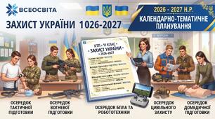 ктп Календарне планування з предмету Захист України для 11 класу на 2026-  2027 навчальний рік. Навчання в ОСЕРЕДКАХ + навчальна програма