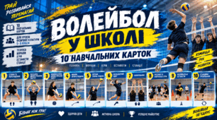 Волейбол у школі — 10 готових навчальних карток для уроків фізичної культури, 5–9 класи