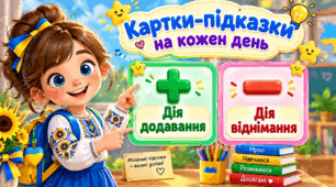 Картки-підказки на кожен день. Дія додавання. Дія віднімання