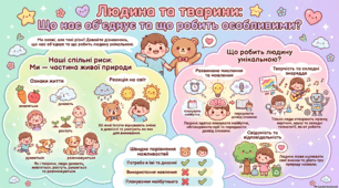 "У чому полягають відмінності між людиною і тваринами?" Плакат  з ЯДС 3 клас