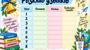 «Розклад дзвінків» — яскравий універсальний шаблон для оформлення класу