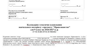 Календарно-тематичне планування з правознавства для 9 класу (Наровлянський О. Д.) 35 год.