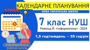 Календарно-тематичне планування з інформатики. 7 клас НУШ. Ривкінд, 2024 р., 1,5 год/тиждень