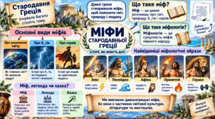 Інтелект-карта (адаптована) «Міфи Давньої Греції» для учнів з ООП, 6 клас