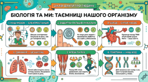 Яскрава інфографіка «Біологія та ми: Таємниці нашого організму» (6 дивовижних фактів про тіло людини + НУШ)