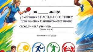 Грамота для нагородження у змаганнях з настільного тенісу (Олімпійський тиждень).