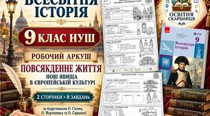 Повсякденне життя. Нові явища в європейській культурі — робочий аркуш із всесвітньої історії, 9 клас НУШ за підручником Гісема