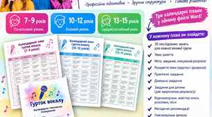 Календарно-тематичне планування гуртка вокалу 7–15 років | КТП вокал | Вокальний гурток | Календарний план гурткової роботи | 3 вікові групи | Word