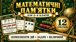 Математичні пам’ятки для 2–4 класу | Компоненти дій, задачі, величини, периметр і площа | 12 аркушів