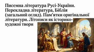 9 клас НУШ. Писемна література Русі-України. Перекладна література, Біблія. Пам’ятки оригінальної літератури. Літописи як історико-художні твори.  Презентація, інфографіка, робочий аркуш