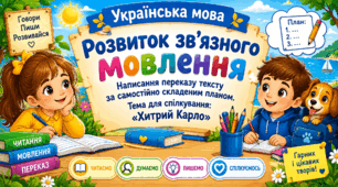 Урок 14. Розвиток зв’язного мовлення. Написання переказу тексту за самостійно складеним планом. Тема для спілкування: «Хитрий Карло»