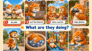 Наочний матеріал «The Cats»: Present Continuous та вільний час для 2–5 класів