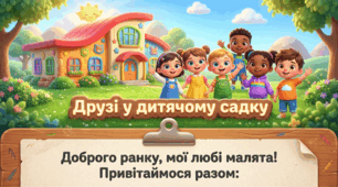 Презентація+конспект заняття з розвитку мовлення "Друзі у дитячому садку." Середня група. Вересень.