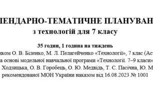 КАЛЕНДАРНО-ТЕМАТИЧНЕ ПЛАНУВАННЯ з технологій для 7 класу 35 годин, 1 година на тиждень за підручником О. В. Біленко