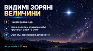 Презентація до уроку астрономії «Видимі зоряні величини. Найяскравіші зорі. Зміна вигляду зоряного неба протягом доби та року. Одиниці відстаней в астрономії». 11 клас. За підручником М. Пришляка, 2019