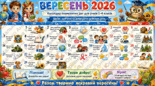 📅 КАЛЕНДАР ЗНАМЕНИТИХ ДАТ —ВЕРЕСЕНЬ 2026-ЧЕРВЕНЬ 2027